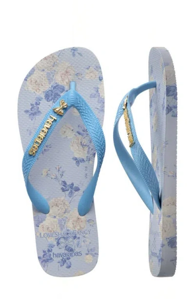 Havaianas X Loveshackfancy Top Everblooming Rosettes Flip Flop In Blue