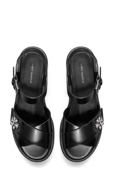 Tory Burch Turnlock Leather Lug-heeled Platform Sandals In Black