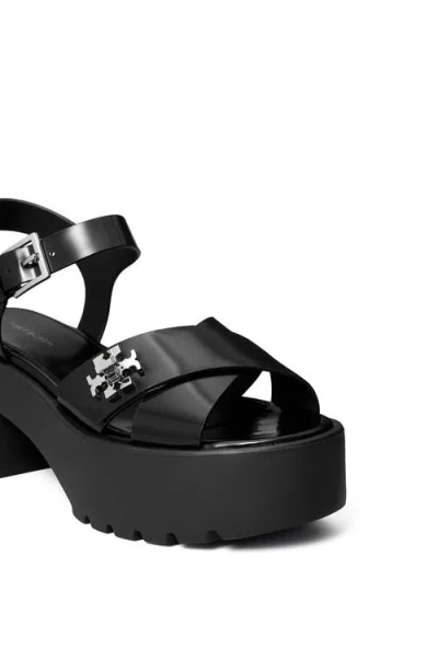 Tory Burch Turnlock Leather Lug-heeled Platform Sandals In Black