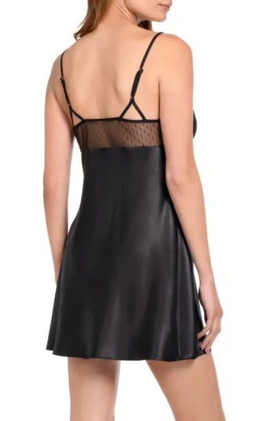 In Bloom By Jonquil Dot Mesh Satin Chemise In Black