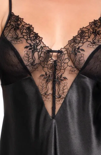 In Bloom By Jonquil Dot Mesh Satin Chemise In Black
