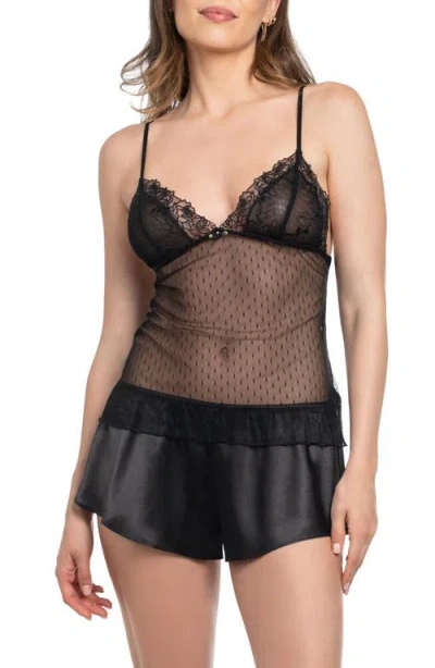 In Bloom By Jonquil Dot Mesh Cami Short Set In Black