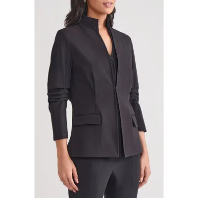 Misook Ruched Sleeve Ponte Jacket In Black