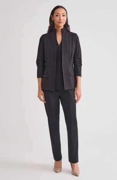Misook Ruched Sleeve Ponte Jacket In Black