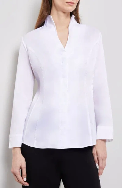 Misook Stand Collar Button-up Shirt In White