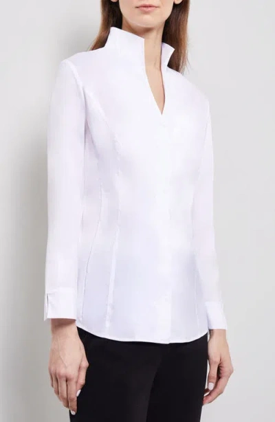 Misook Stand Collar Button-up Shirt In White
