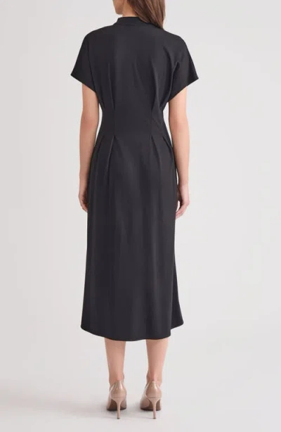 Misook Mock Neck Button Front Midi Dress In Black