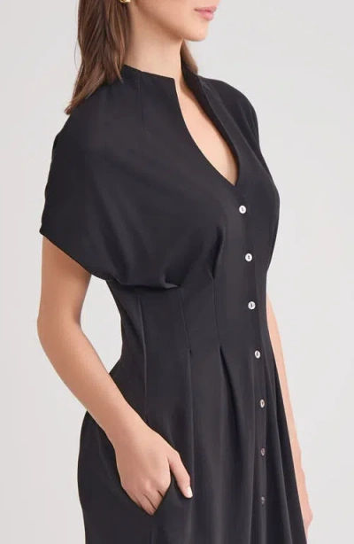 Misook Mock Neck Button Front Midi Dress In Black