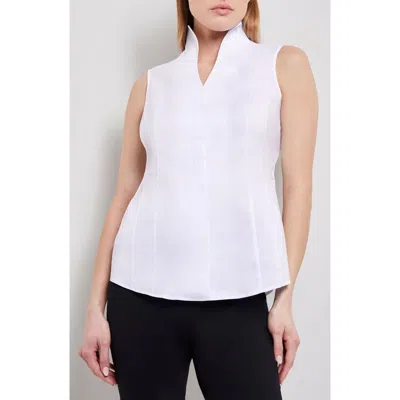 Misook Mandarin Collar Shell Top In White