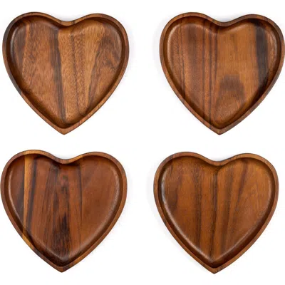 Nambe Nambé Eat Your Heart Out Set Of 4 Acacia Wood Appetizer Plates In Brown