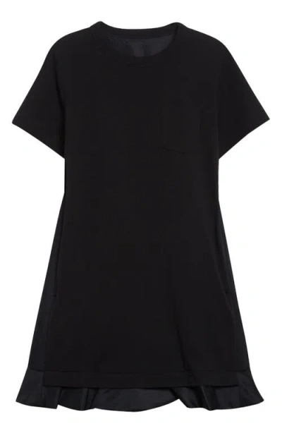 Sacai Ruffled Hem T-shirt Dress With Relaxed Silhouette In Black
