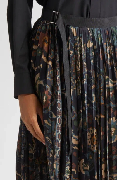 Sacai Womens Navy Floral Pleated Woven Midi Skirt In Black