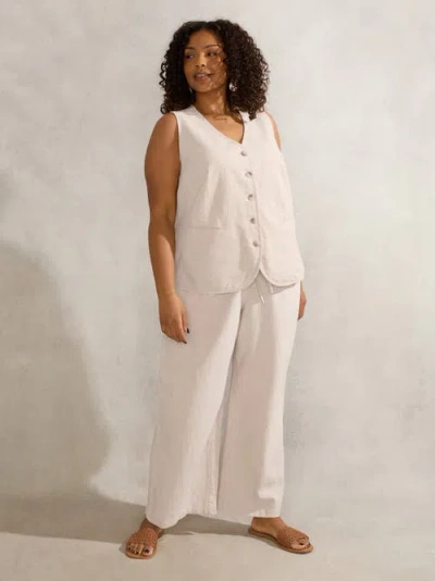 Live Unlimited Linen Full Length  Drawstring Pants In White