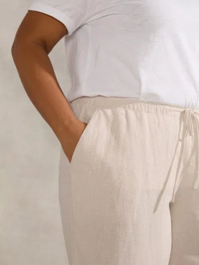 Live Unlimited Linen Full Length  Drawstring Pants In White