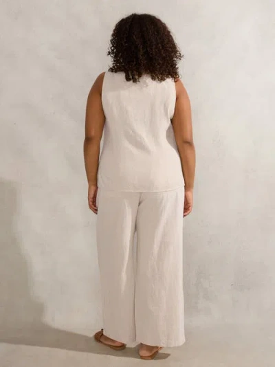 Live Unlimited Linen Full Length  Drawstring Pants In White