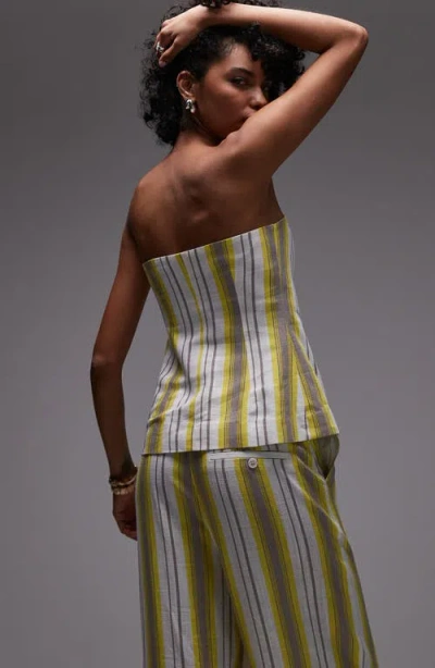 Topshop Stripe Strapless Button-up Shirt In Multi