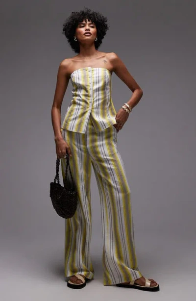 Topshop Stripe Strapless Button-up Shirt In Multi