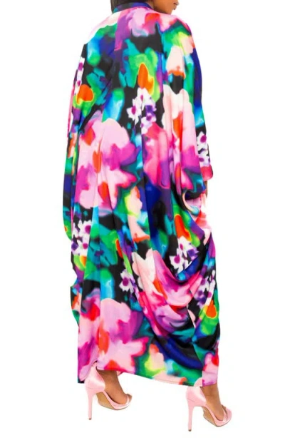 Buxom Couture Abstract Floral Center Ruched Dress In Multi