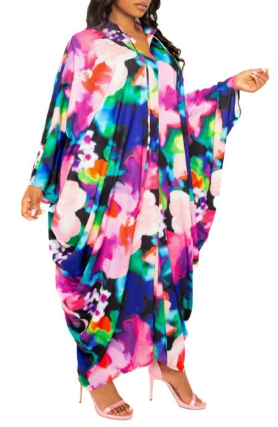 Buxom Couture Abstract Floral Center Ruched Dress In Multi