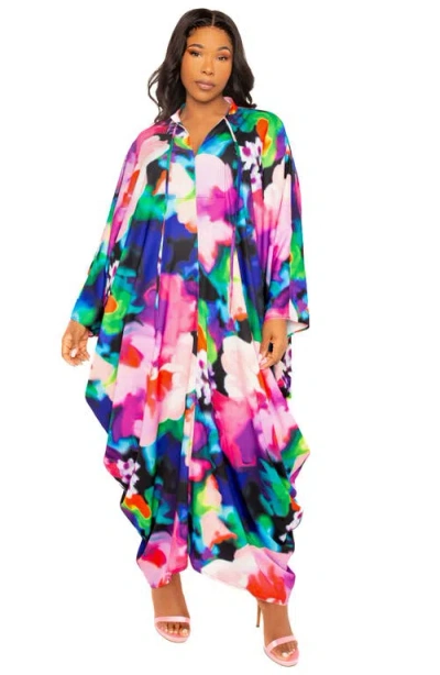 Buxom Couture Abstract Floral Center Ruched Dress In Multi