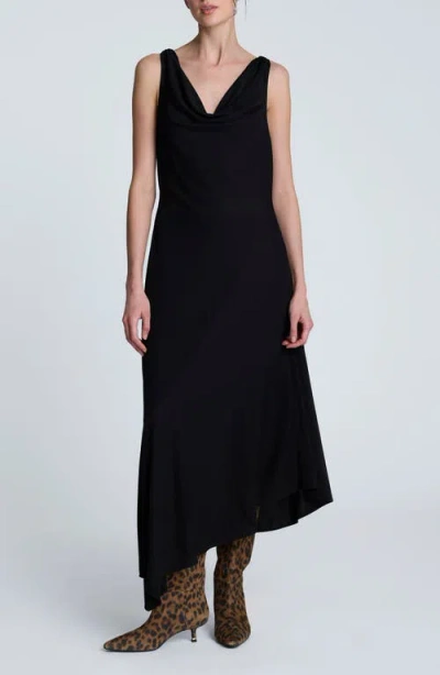Kenneth Cole Asymmetrical Hem Cowl Neck Dress In Black