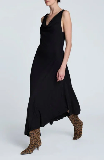 Kenneth Cole Asymmetrical Hem Cowl Neck Dress In Black