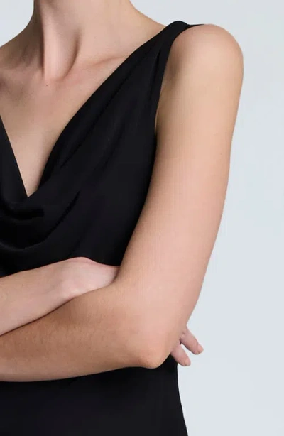 Kenneth Cole Asymmetrical Hem Cowl Neck Dress In Black
