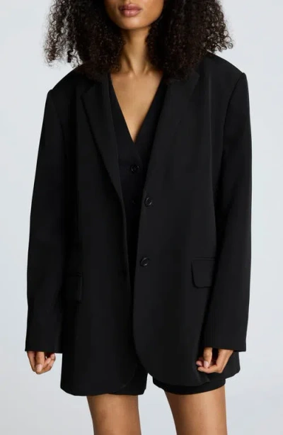 Kenneth Cole Luxe Twill Two Button Boyfriend Jacket In Black