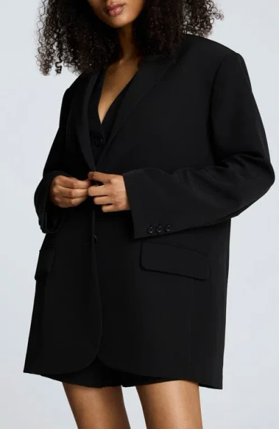 Kenneth Cole Luxe Twill Two Button Boyfriend Jacket In Black