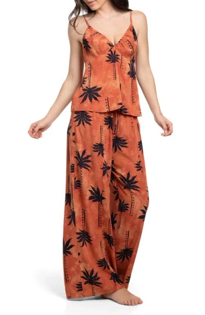 Midnight Bakery Palm Print Pajamas In Brown