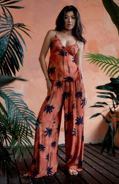 Midnight Bakery Palm Print Pajamas In Brown
