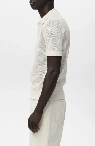 Mango Men's Openwork Knitted Cotton Polo Shirt In White
