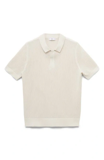 Mango Men's Openwork Knitted Cotton Polo Shirt In White