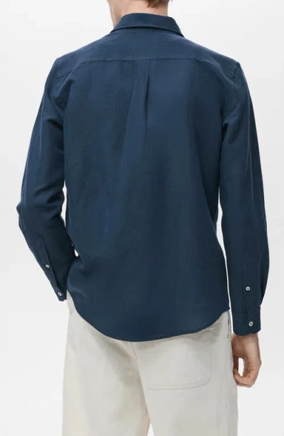 Mango Solid Regular Fit Button-up Shirt In Blue