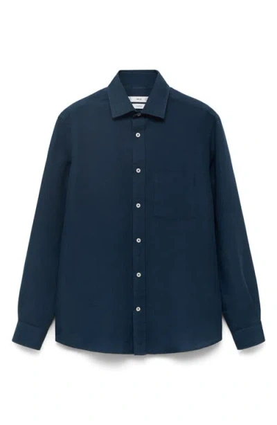 Mango Solid Regular Fit Button-up Shirt In Blue