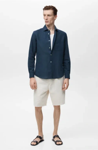 Mango Solid Regular Fit Button-up Shirt In Blue