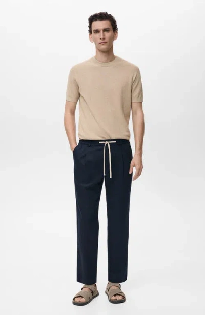 Mango Men's Slim-fit Drawstring Linen Pants In Black