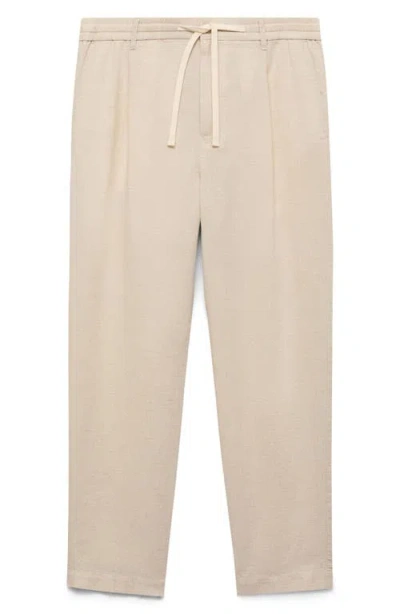 Mango Men's Slim-fit Drawstring Linen Pants In White