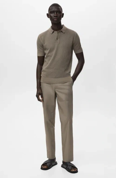 Mango Openwork Knit Cotton Polo In Green