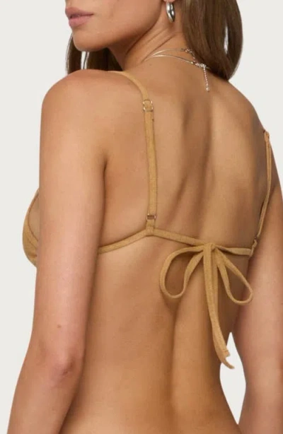 Edikted Gilda Faux Suede Triangle Bikini Top In Brown