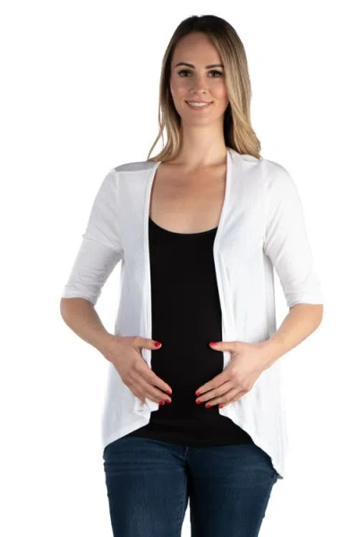 24seven Comfort Apparel Maternity Elbow Length Sleeve Open Cardigan In White