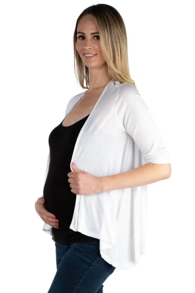 24seven Comfort Apparel Maternity Elbow Length Sleeve Open Cardigan In White
