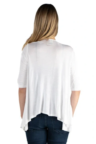 24seven Comfort Apparel Maternity Elbow Length Sleeve Open Cardigan In White