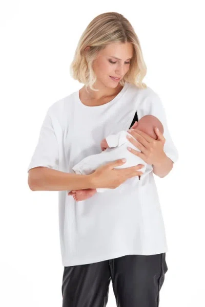 Accouchée Anytime Anywhere Side Zip Maternity/nursing Tee In White