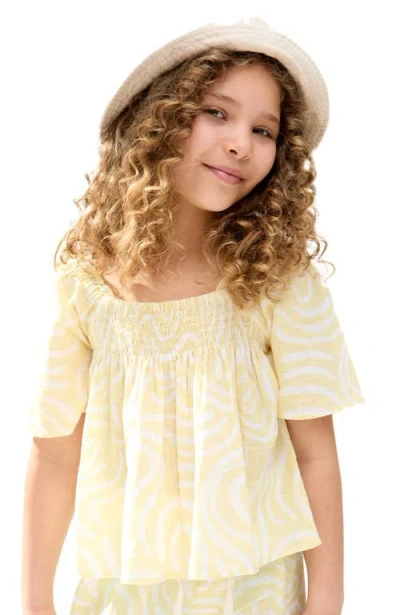 Raffya Kids Nia Shirred Neck Zebra Swirl Print Co-ords Set In Yellow