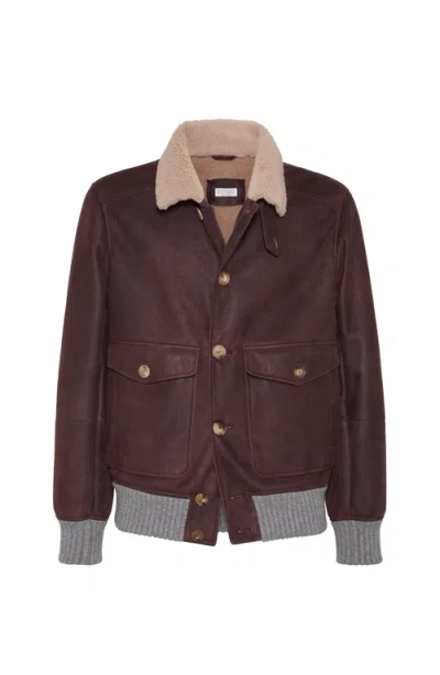 Brunello Cucinelli Shearling Coat Jackets And Coats Bordeaux In Burgundy