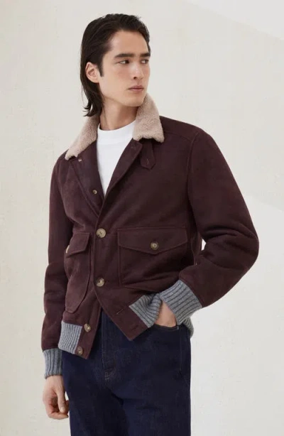 Brunello Cucinelli Shearling Coat Jackets And Coats Bordeaux In Burgundy