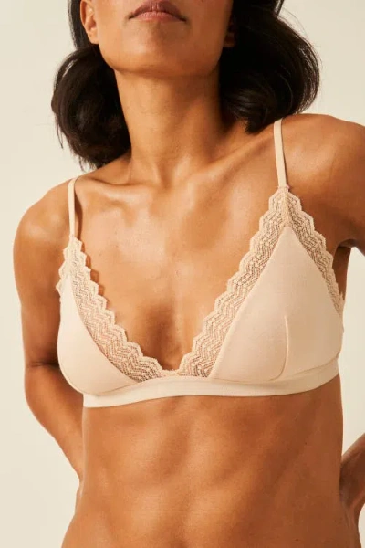 Stripe & Stare Zig Zag Lace Triangle Bralette & Original Knicker Set In Neutral