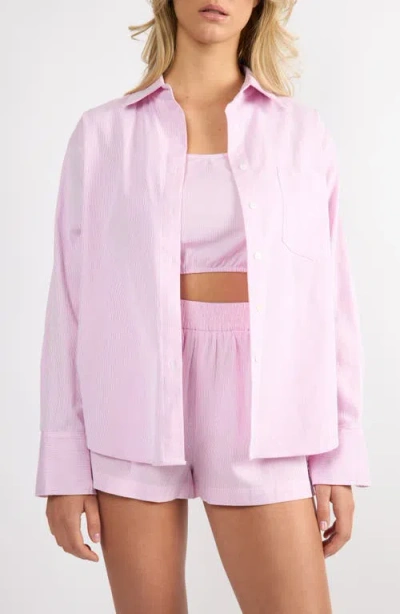 Viens Avec Moi Everyday Oversize Stripe Button-up Shirt In Pink