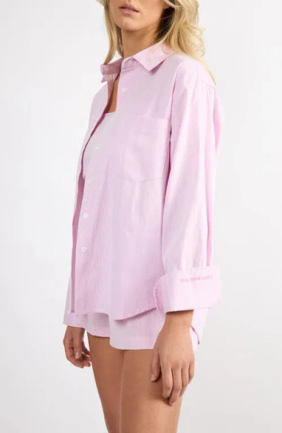 Viens Avec Moi Everyday Oversize Stripe Button-up Shirt In Pink